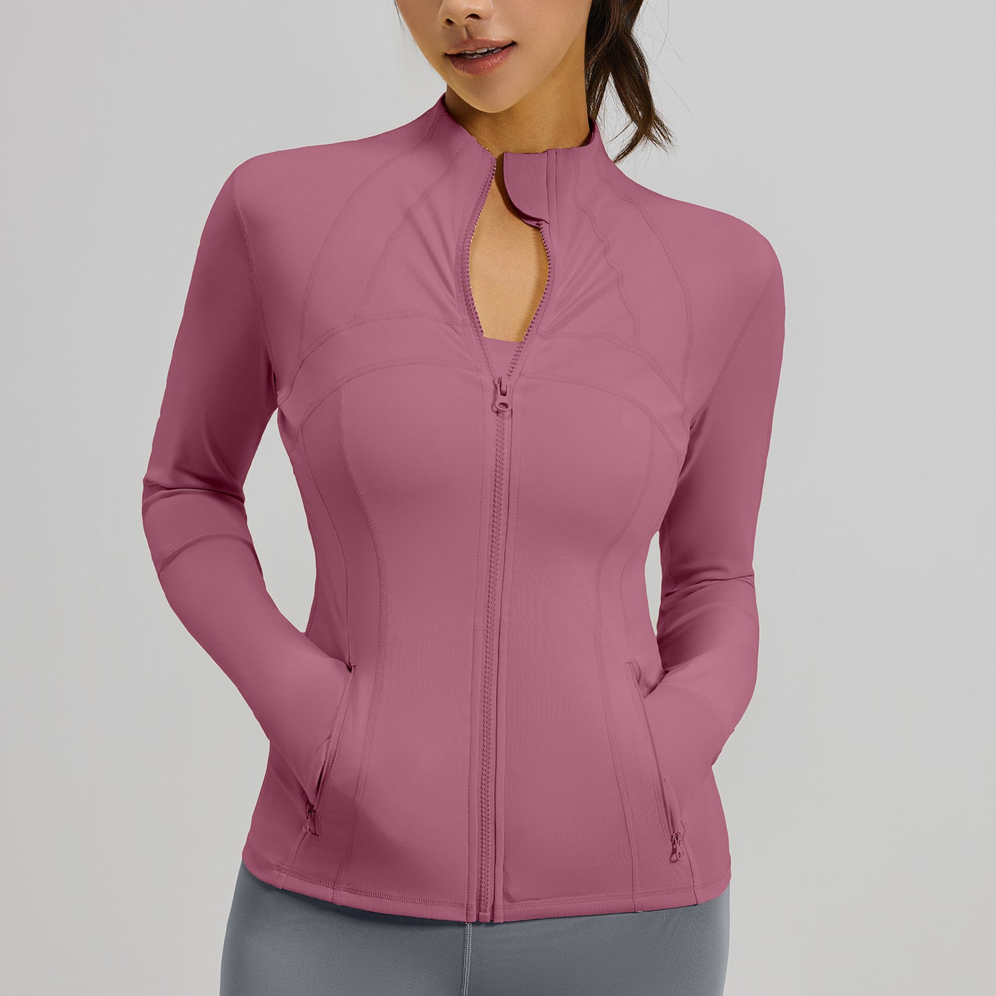 Women's Color Block Workout Jacket, Breathable Stretch Sports Coat with Pockets, Running Cycling Yoga Jacket