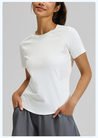 Women's Summer Fitness Short Sleeve Tee with Back Mesh Panel, Breathable Quick-Dry Fabric, Lightweight Yoga Sports T-Shirt Suitable for Outdoor Running, Gym Training and Daily Active Wear