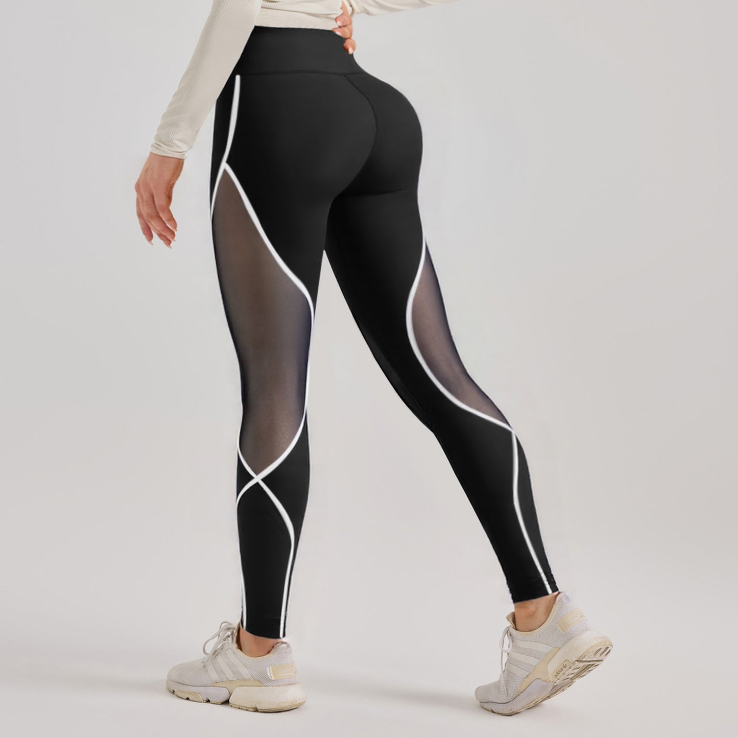 Color Block Mesh Yoga Pants, High Waist Butt Lifting Sports Leggings for Running & Workout
