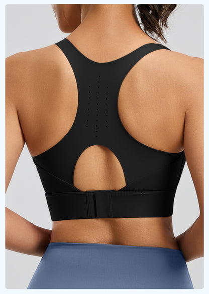 Hole-Sense Yoga Bra Breathable Back Buckle High-Support Shockproof Push-Up Sports Bra for Women