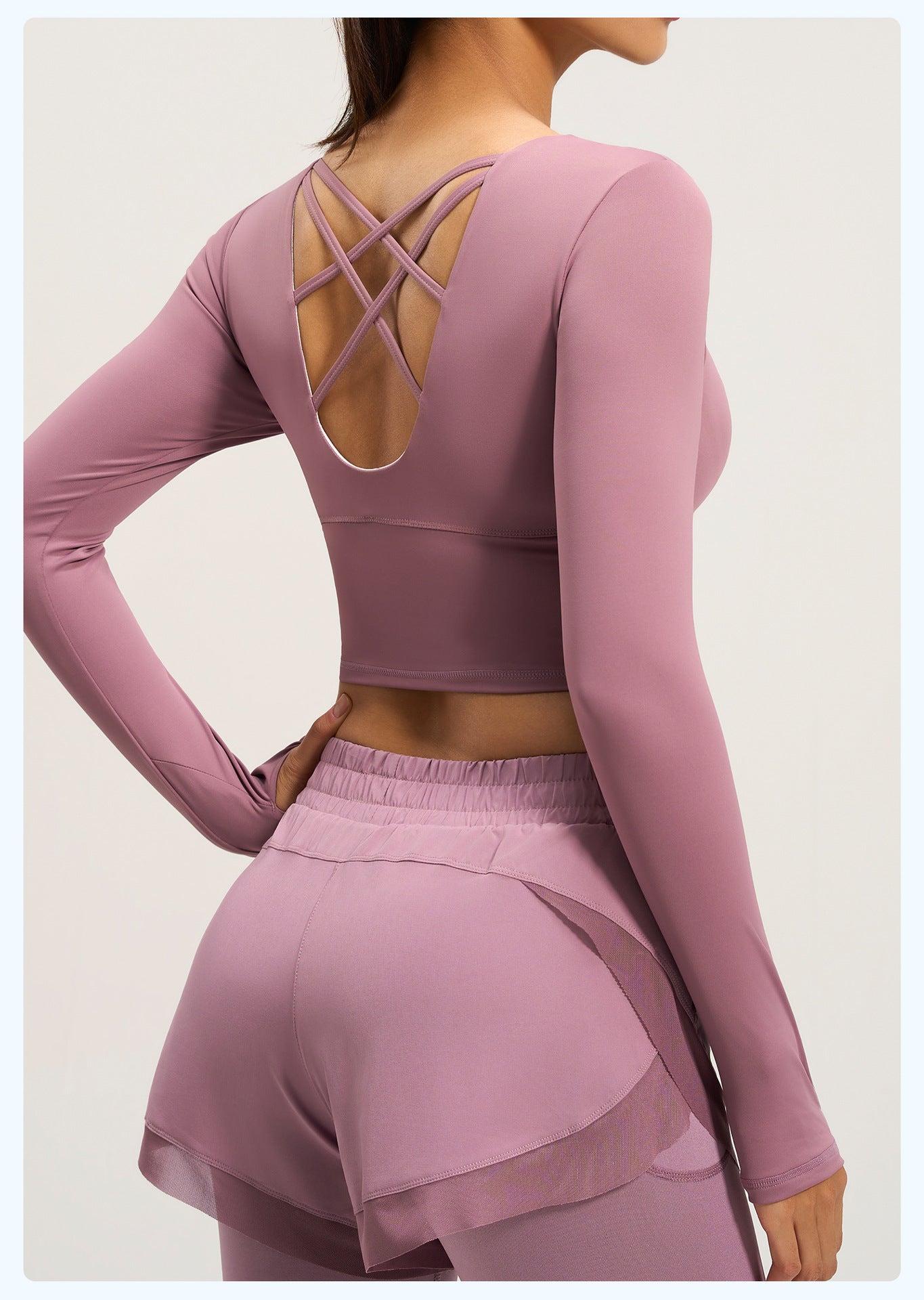 Women's Crisscross Beauty Back Long Sleeve Yoga Top, Built-in Bra, Slim Fit Sports Fitness Shirt