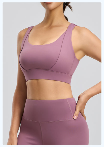 Women's Yoga Sports Bra, Push-Up Double Strap, Removable Pads, High-Impact Shockproof Naked Feeling Workout Bra