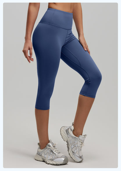Women's High Waist 7/8 Fitness Pants, Elastic Hip Lifting Yoga Capris, Peach Butt Tight Sports Leggings
