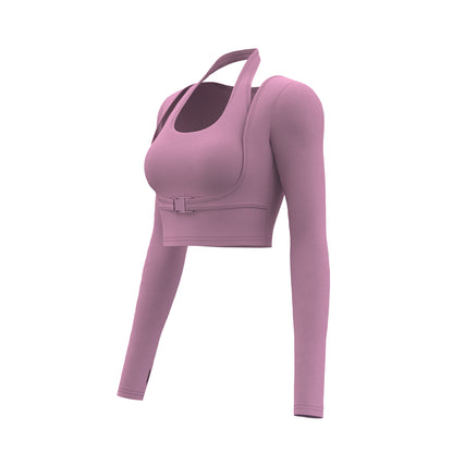 Women's Halter Neck Sports Top, 2-in-1 Built-in Bra Yoga Shirt, Stylish Workout Top for Outdoor Wear