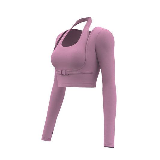Women's Halter Neck Sports Top, 2-in-1 Built-in Bra Yoga Shirt, Stylish Workout Top for Outdoor Wear