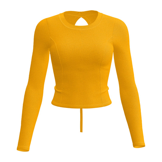 Women's New Ruched Slim Fit Long Sleeve Yoga Top, Beauty Back Design With Built-in Pads For Running Fitness