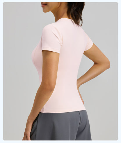Women's Slim Fit Yoga Short Sleeve Top, Lightweight Stretch Sports T-Shirt, Breathable Activewear Ideal for Running, Gym Fitness and Daily Workout