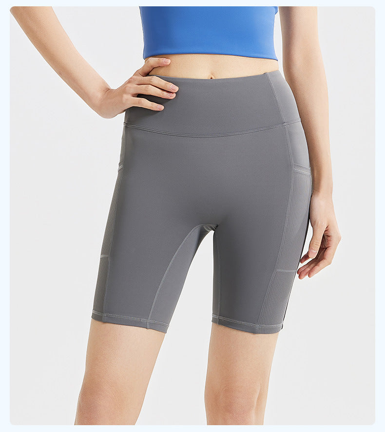 Women's Striped Yoga Shorts with Pockets, High Waist Butt Lifting Tummy Control, Workout Running Tight Yoga Pants
