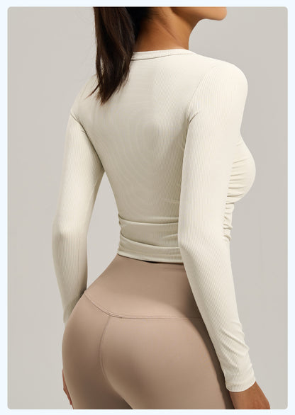 New Fall Women's Slim Fit Yoga Top, Breathable & Waist-Shaping Long Sleeve Workout Shirt