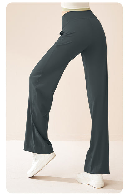 Women's High Waist Drawstring Wide Leg Yoga Pants, Loose Straight Hip Lifting Casual Sports Fitness Trousers