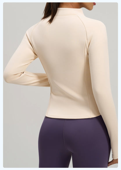 Peach Velvet Stand Collar Coat, Autumn Winter New Arrival, Fleece Lined Thickened Warm Yoga Jacket with Pockets