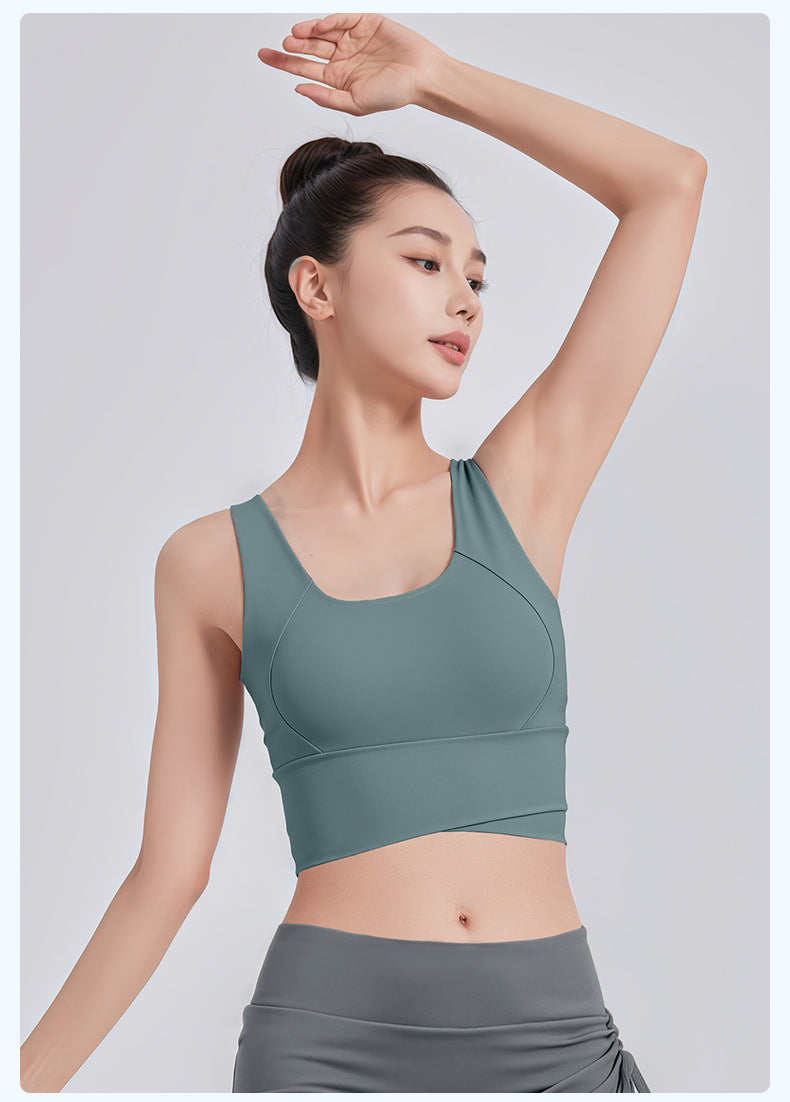 High Waist Cross-Back Sports Bra for Women, Shock Absorption & Push Up Workout Tank Top for Yoga & Running