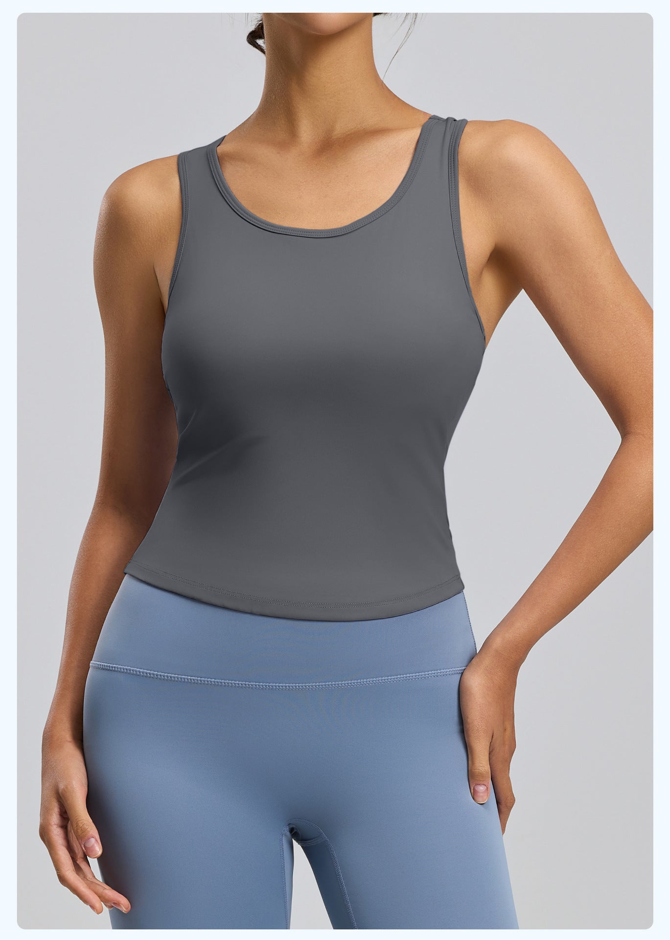 Peach Hip Yoga Tank Top, One-piece Fixed Cup Crew Neck Slim Anti-chafing Sports Vest