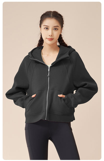 New Autumn Winter Thick Fleece Hoodie for Women, Loose Casual Outdoor Sports Warm Jacket