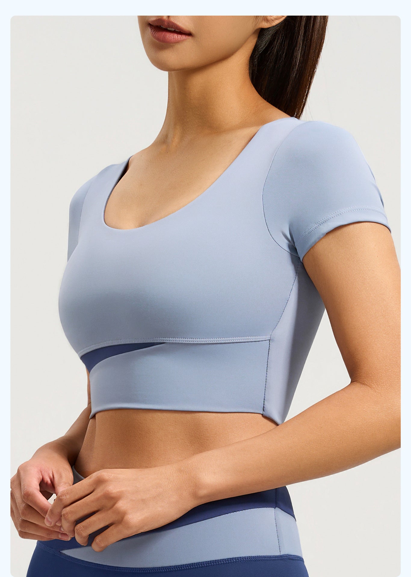 Women's Color Block Yoga Short Sleeve, Slim Fit Workout Top with Built-in Bra