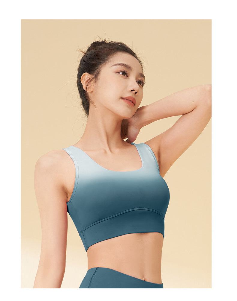 Gradient Yoga Bra High Elastic Naked Feeling Back Buckle Shockproof Sports Bra for Women