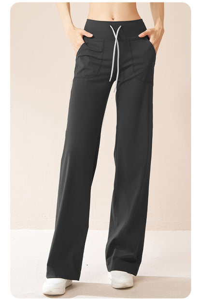 Women's High Waist Drawstring Wide Leg Yoga Pants, Loose Straight Hip Lifting Casual Sports Fitness Trousers