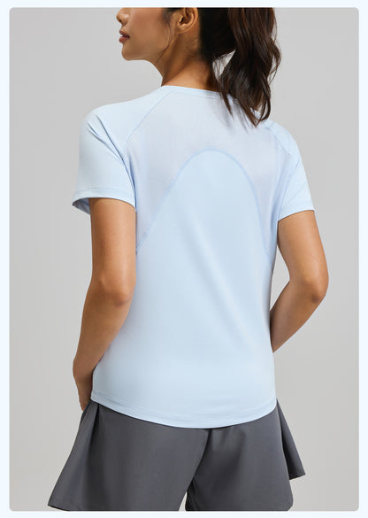 Women's Summer Fitness Short Sleeve Tee with Back Mesh Panel, Breathable Quick-Dry Fabric, Lightweight Yoga Sports T-Shirt Suitable for Outdoor Running, Gym Training and Daily Active Wear