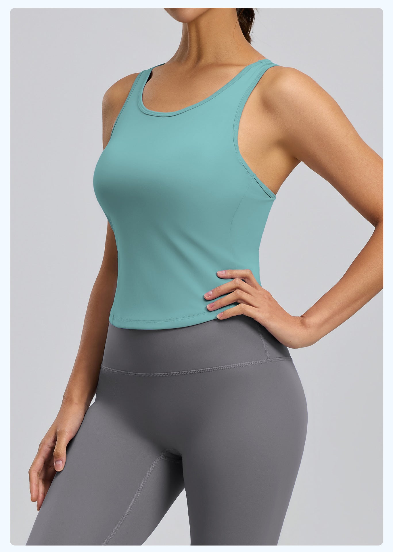 Peach Hip Yoga Tank Top, One-piece Fixed Cup Crew Neck Slim Anti-chafing Sports Vest