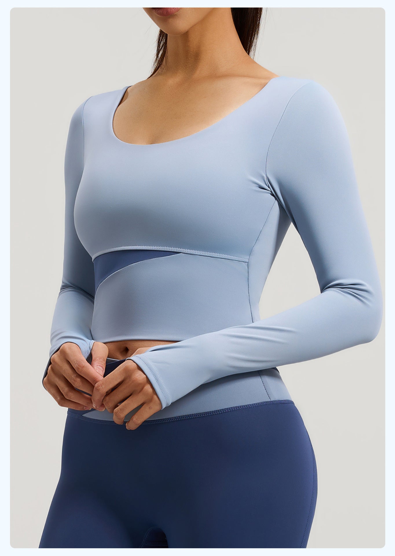Women's Peach Color Block Long Sleeve Yoga Top, Naked Feel Slim Fit Sports Running Workout Shirt