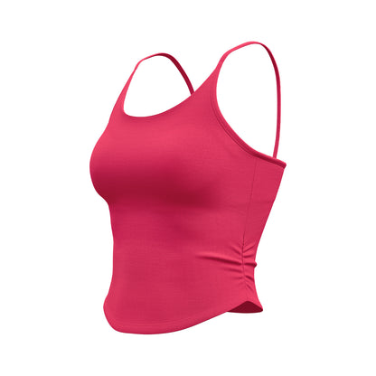 Women’s Waist Cinched Ruched Yoga Tank Top, Integrated Fixed Cup Camisole Bra with Compression Contour Fit for Daily Fitness Training
