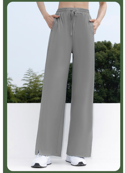 Women's Sun Protection High-Waist Wide Leg Pants, Ice-Silk Bare Feel High-Elastic Flare Sports Pants, UV Protection Trousers