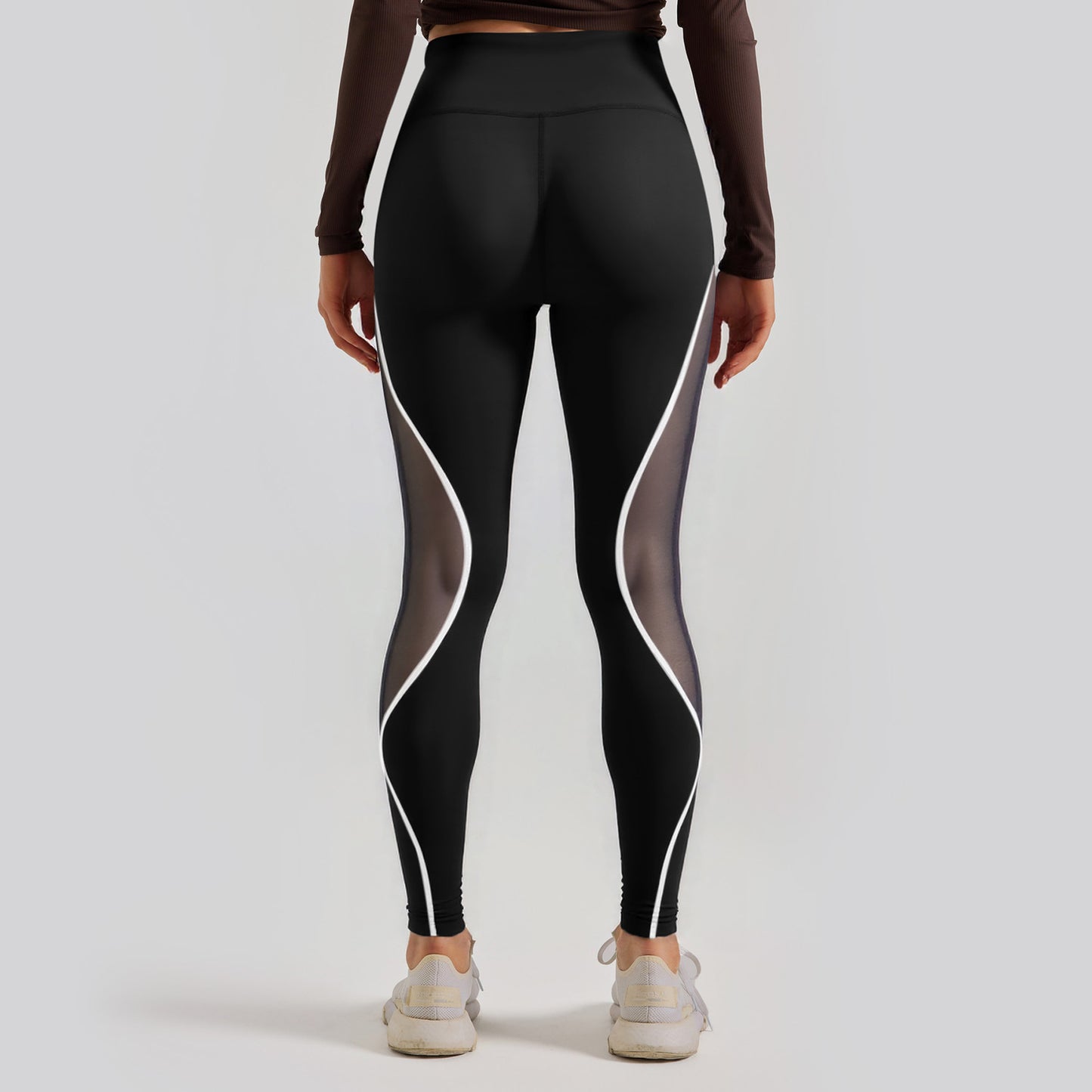 Color Block Mesh Yoga Pants, High Waist Butt Lifting Sports Leggings for Running & Workout