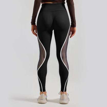 Color Block Mesh Yoga Pants, High Waist Butt Lifting Sports Leggings for Running & Workout