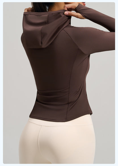 Women's New Spring Hooded Yoga Jacket with Pockets, Slim Fit Workout Sports Coat