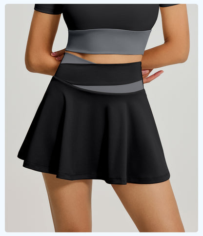 Women's Color Block Naked Feeling Sports Skirt, Anti-Exposure Two-in-One Running Fitness Yoga Skort