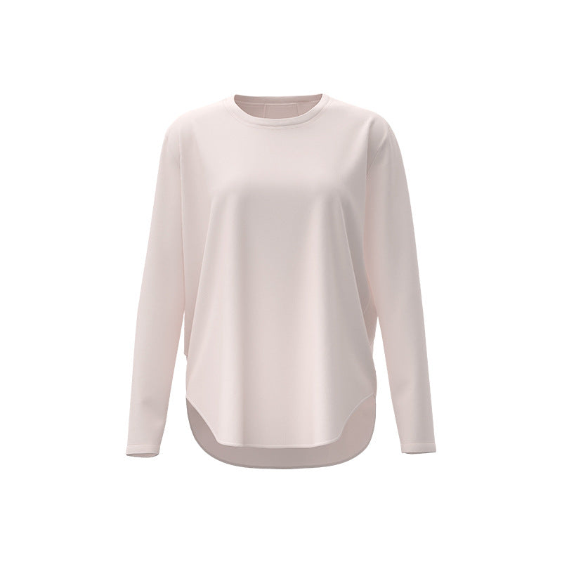 New Ice Silk Yoga Cover-Up, Round Neck, Loose Fit, Breathable & Versatile Long Sleeve Sports Yoga Shirt for Women