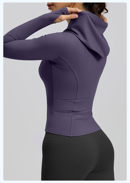 Women’s Slim Fit Hooded Yoga Jacket – Long Sleeve Sports Coat for Spring & Autumn, Running & Cycling