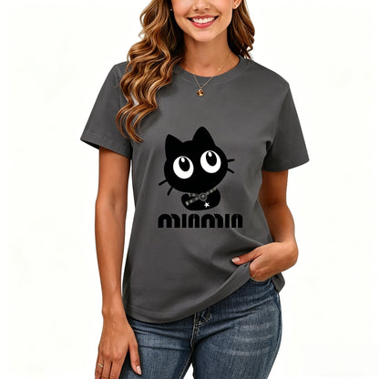 200GSM Women Premium Pure Cotton Graphic Print T Shirt Casual Crew Neck Short Sleeve Fashion Printed Ladies Daily Tops 103
