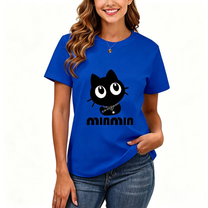 200GSM Women Premium Pure Cotton Graphic Print T Shirt Casual Crew Neck Short Sleeve Fashion Printed Ladies Daily Tops 103