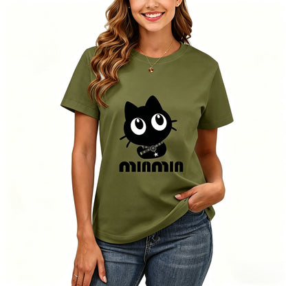 200GSM Women Premium Pure Cotton Graphic Print T Shirt Casual Crew Neck Short Sleeve Fashion Printed Ladies Daily Tops 103