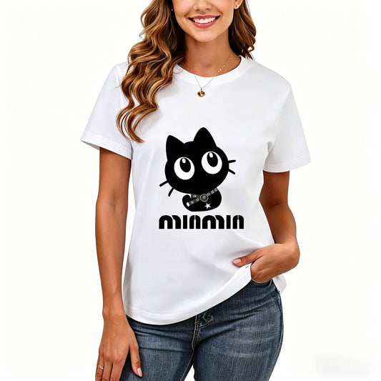 200GSM Women Premium Pure Cotton Graphic Print T Shirt Casual Crew Neck Short Sleeve Fashion Printed Ladies Daily Tops 103