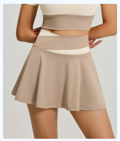 Women's Color Block Naked Feeling Sports Skirt, Anti-Exposure Two-in-One Running Fitness Yoga Skort
