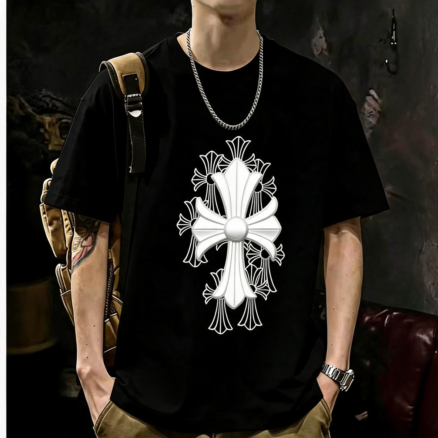 200GSM Heavyweight Printed Cotton Crew Neck T-Shirt | Unisex Basic Casual Tee 052
