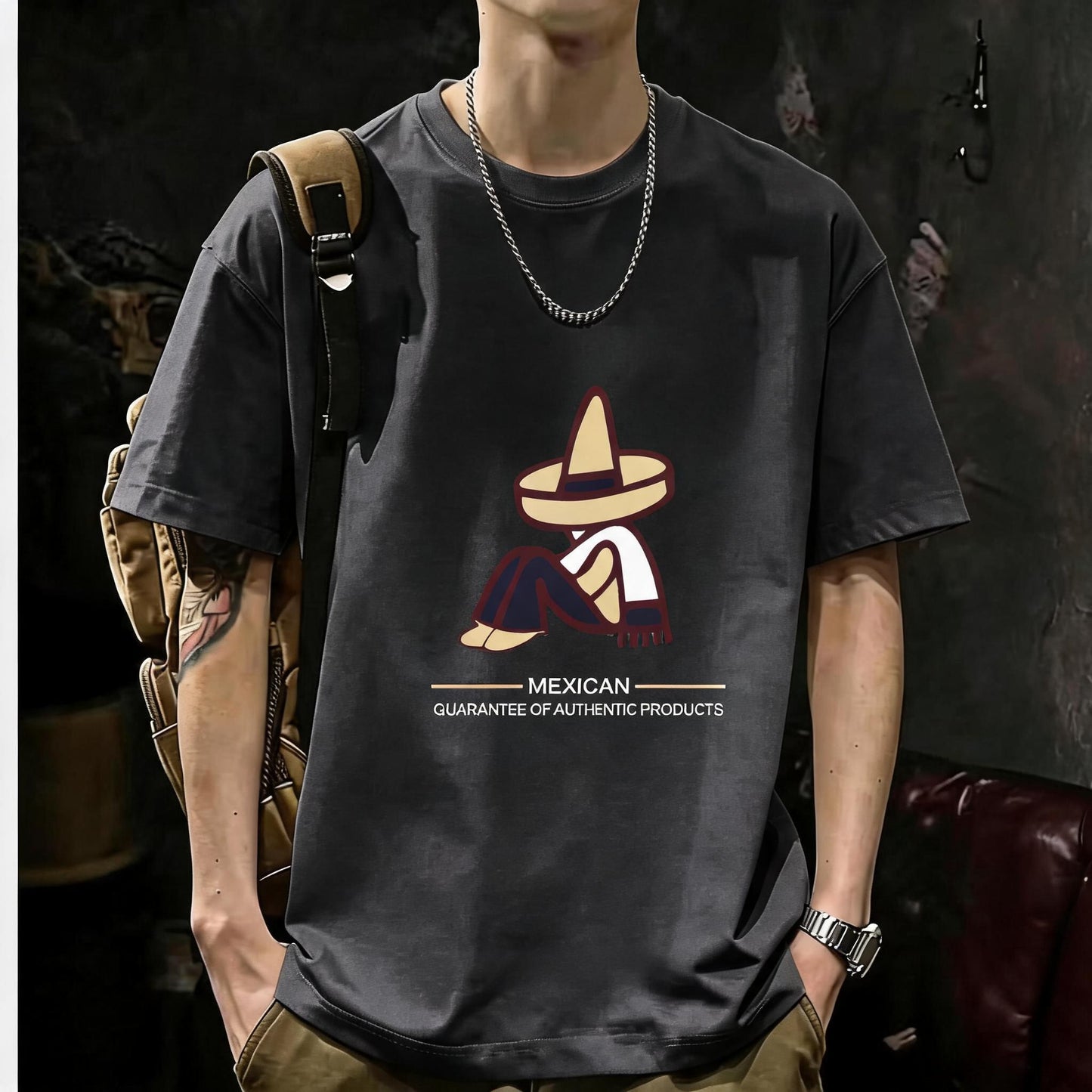 200GSM Heavyweight Printed Cotton Crew Neck T-Shirt | Unisex Basic Casual Tee 058