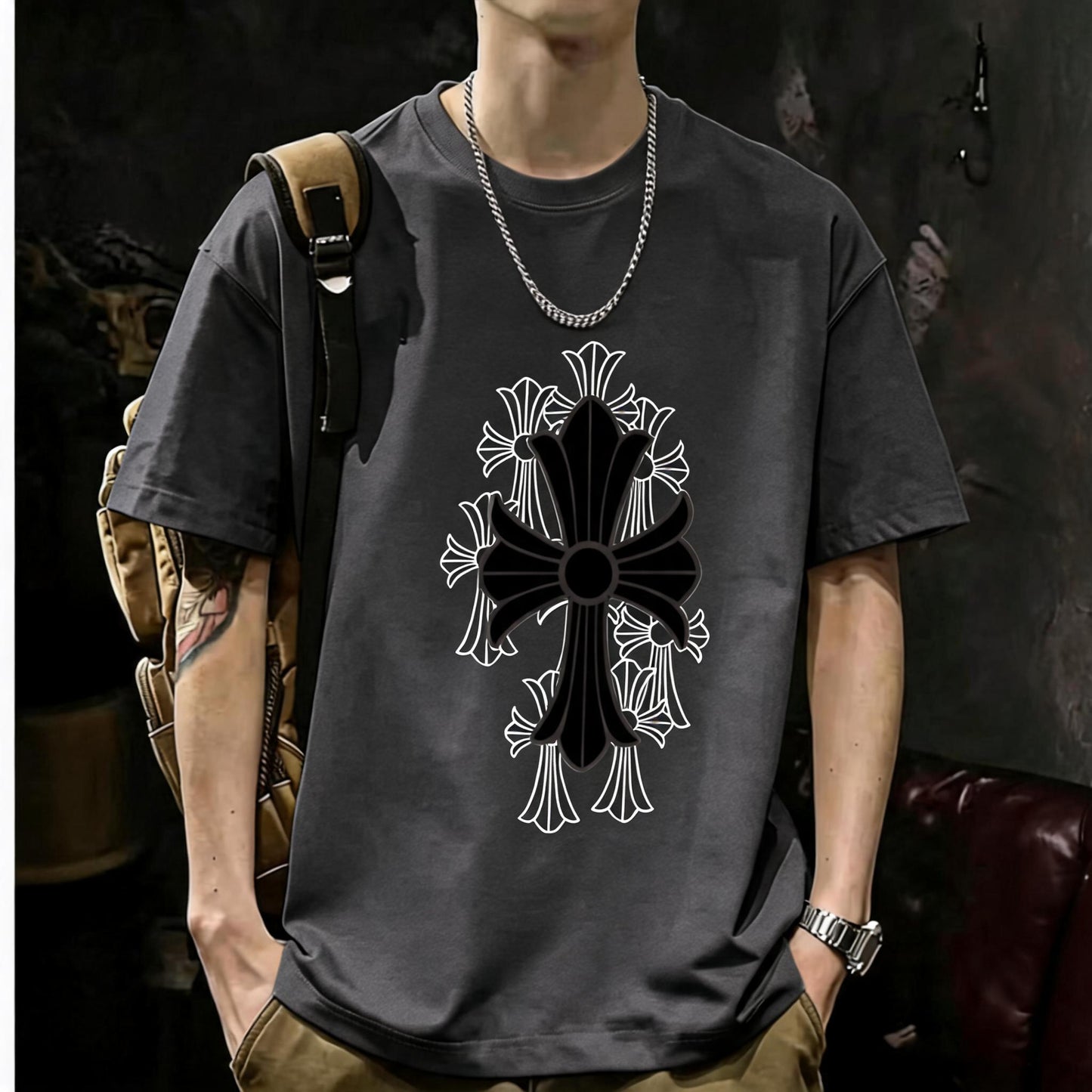 200GSM Heavyweight Printed Cotton Crew Neck T-Shirt | Unisex Basic Casual Tee 052