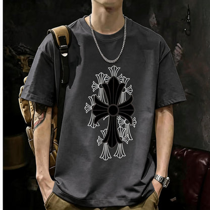 200GSM Heavyweight Printed Cotton Crew Neck T-Shirt | Unisex Basic Casual Tee 052