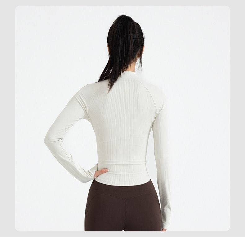 Women's New Zip Up Yoga Jacket, Slim Fit Long Sleeve Sports Coat, Running Training Fitness Outerwear