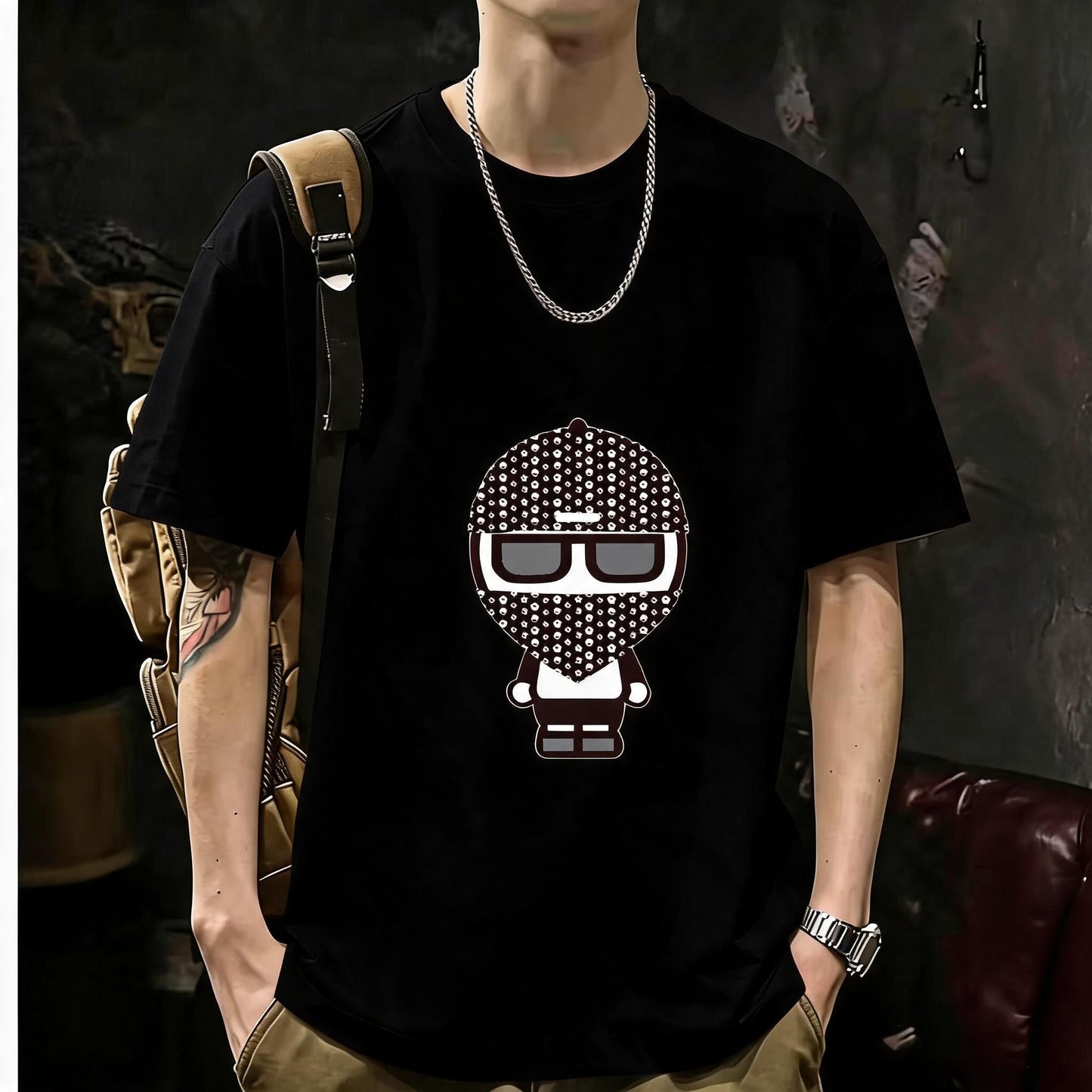 200GSM Heavyweight Printed Cotton Crew Neck T-Shirt | Unisex Basic Casual Tee 056