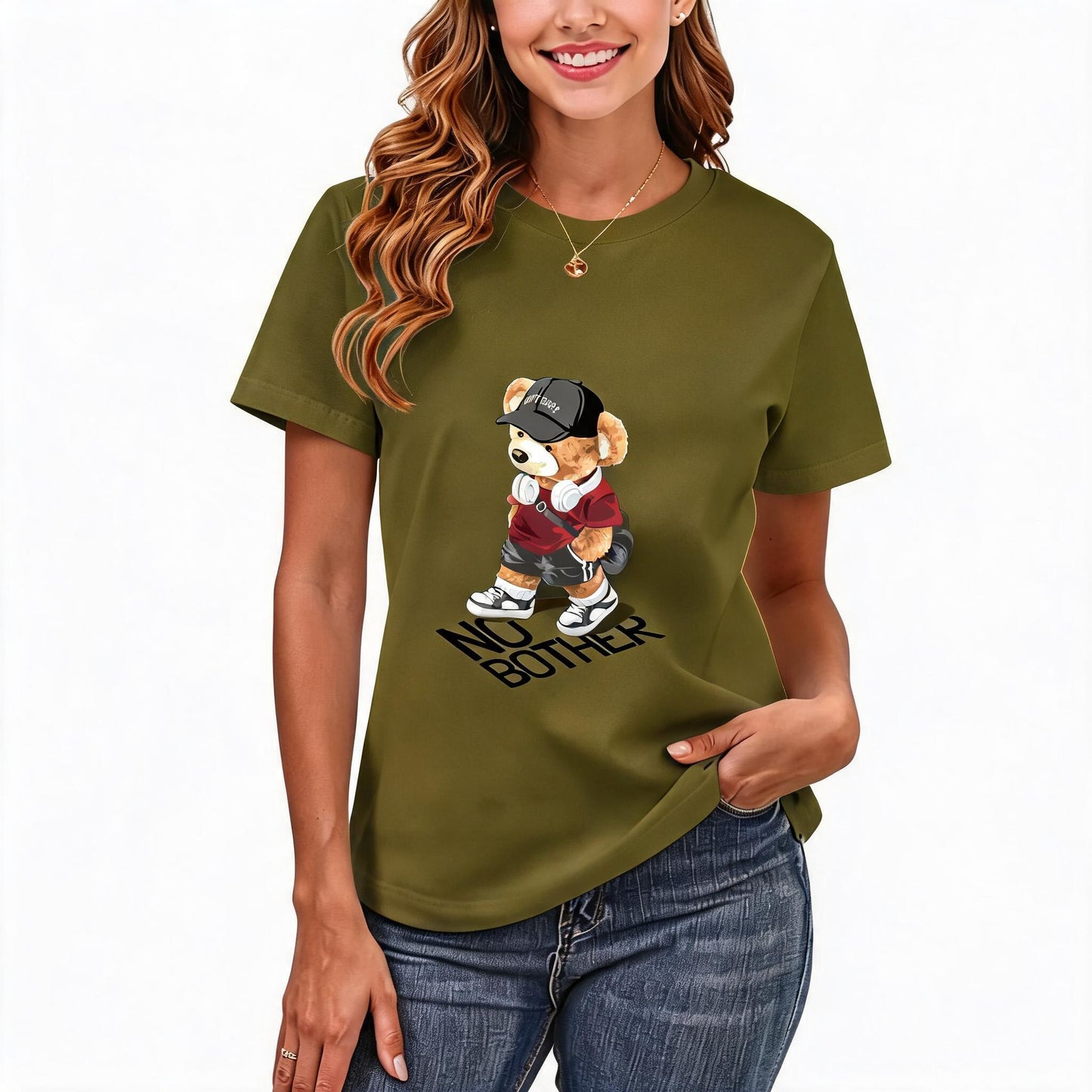 200GSM Women Premium Pure Cotton Graphic Print T Shirt Casual Crew Neck Short Sleeve Fashion Printed Ladies Daily Tops 100