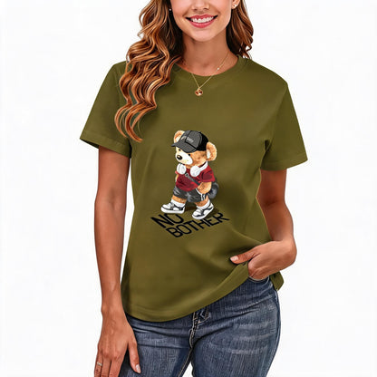 200GSM Women Premium Pure Cotton Graphic Print T Shirt Casual Crew Neck Short Sleeve Fashion Printed Ladies Daily Tops 100