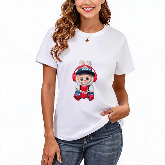 200GSM Women Premium Pure Cotton Graphic Print T Shirt Casual Crew Neck Short Sleeve Fashion Printed Ladies Daily Tops 093