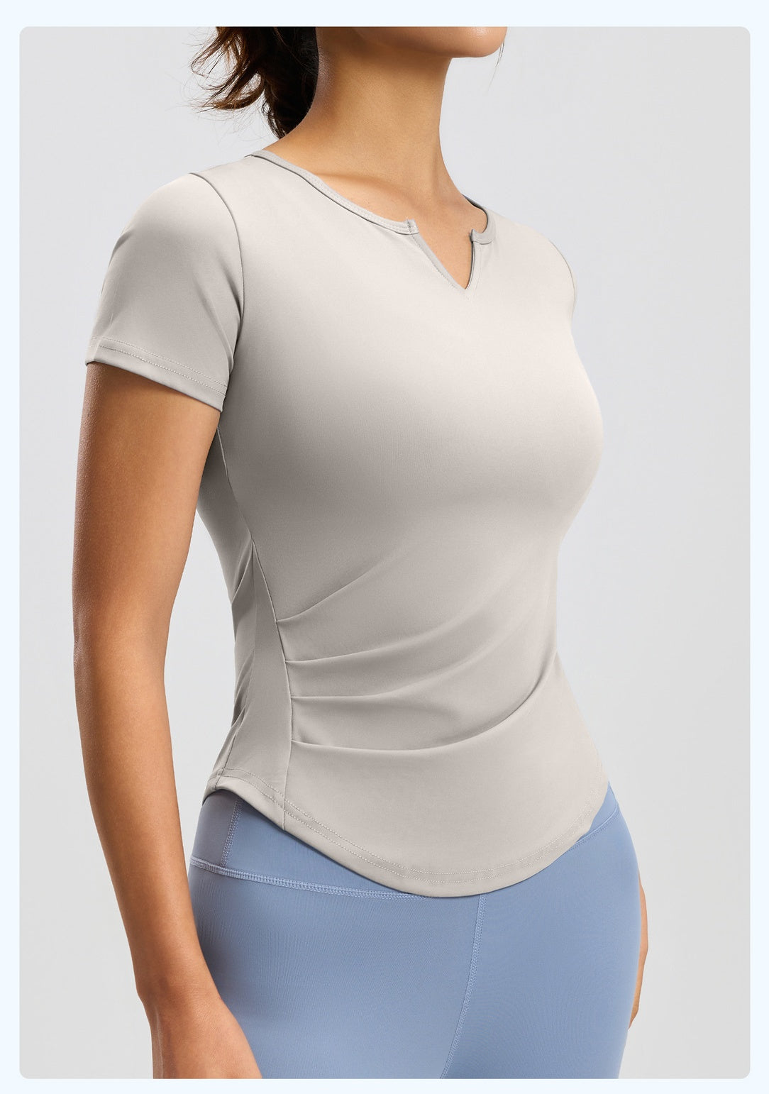 Women's V-Neck Ruched Yoga Short Sleeve – Naked Feel, Quick-Dry, Workout Running Top
