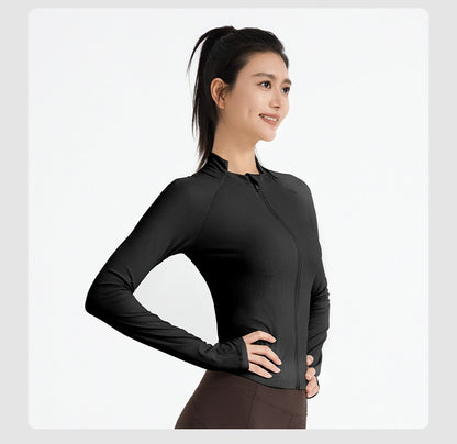 Women's New Zip Up Yoga Jacket, Slim Fit Long Sleeve Sports Coat, Running Training Fitness Outerwear