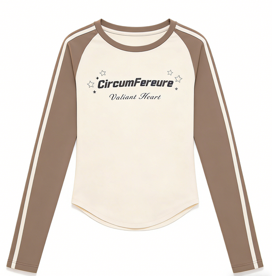 Women's Retro Crew Neck Long Sleeve Yoga Shirt, Letter Print Color Block Ribbon, High Stretch Slim Fit Top
