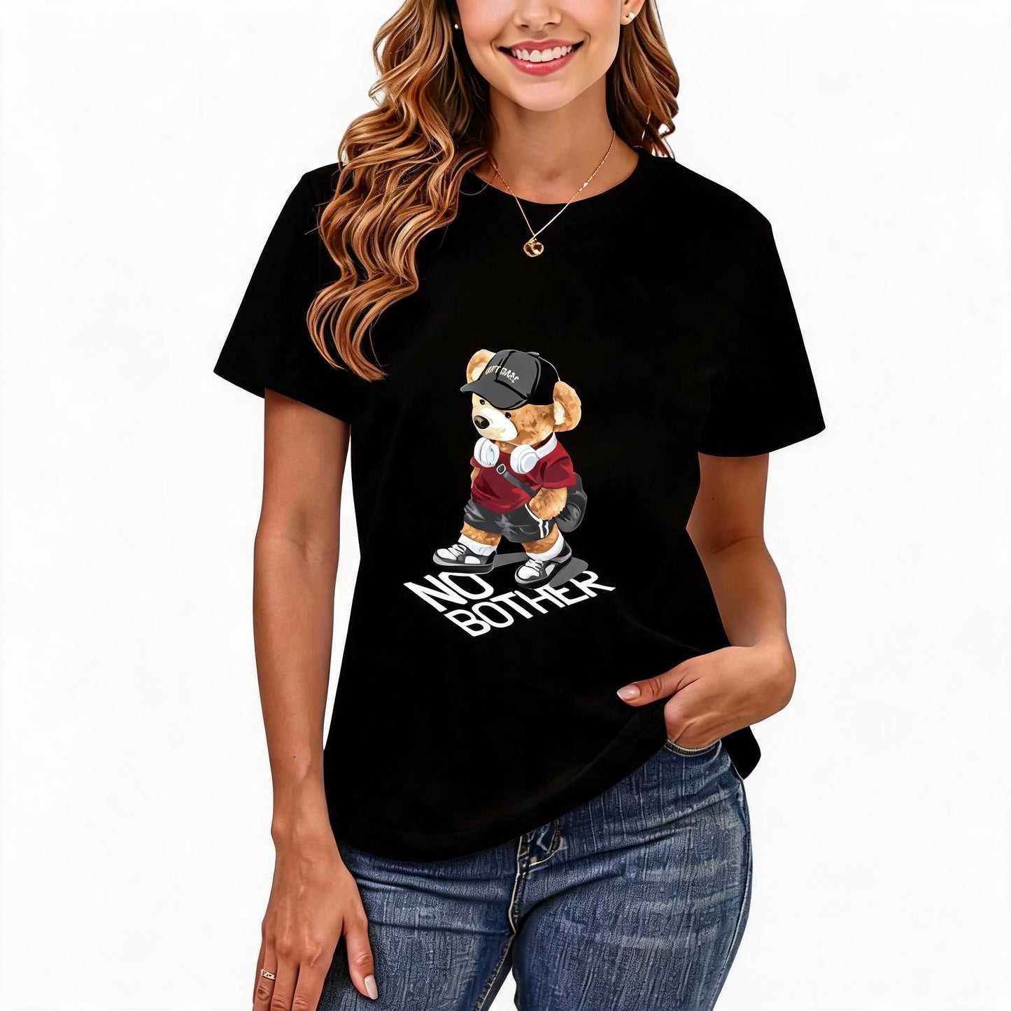 200GSM Women Premium Pure Cotton Graphic Print T Shirt Casual Crew Neck Short Sleeve Fashion Printed Ladies Daily Tops 100